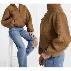 Frame Fleece Mix Pullover Sz XS Recycled Sherpa Vicuna Brown MSRP $398 Luxury